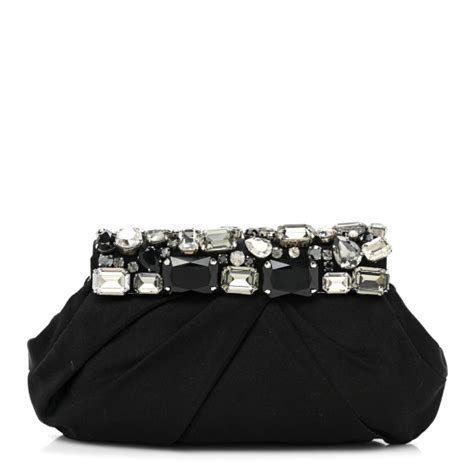 PRADA Satin Crystal Clutch Black 1428030